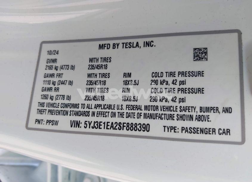 Photo 9 of 2025 Tesla Model 3 LONG RANGE REAR-WHEEL DRIVE (VIN 5YJ3E1EA2SF888390)