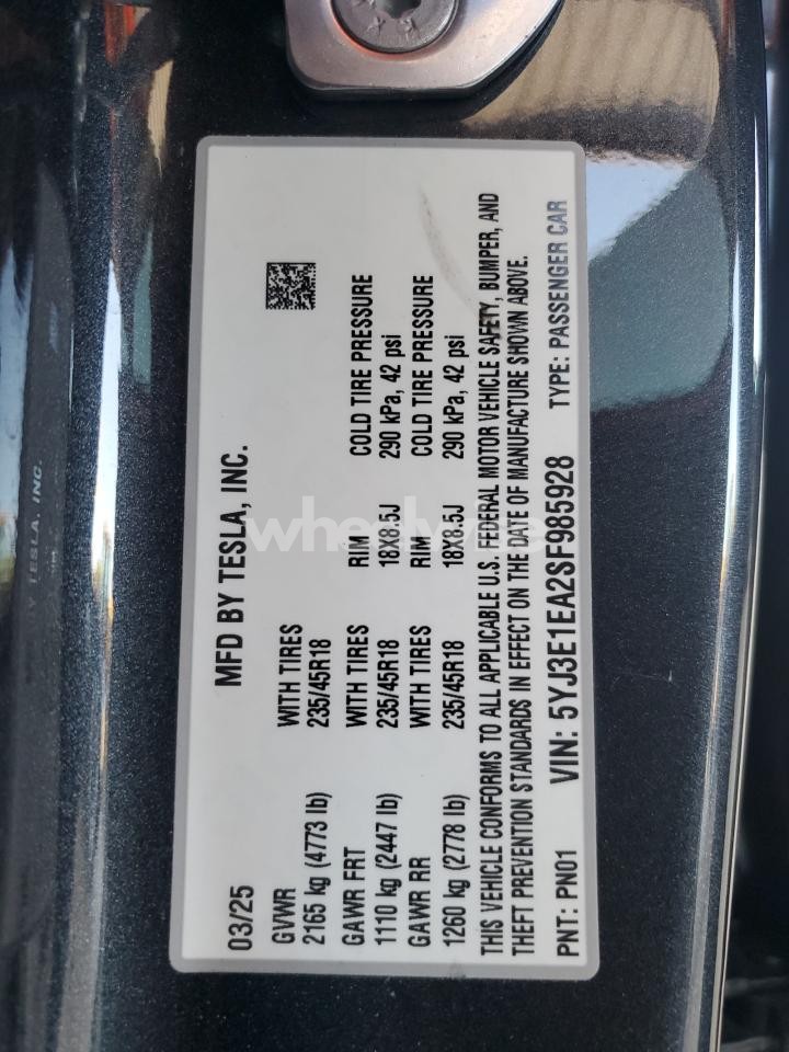 Photo 12 of 2025 TESLA MODEL 3 (VIN 5YJ3E1EA2SF985928)
