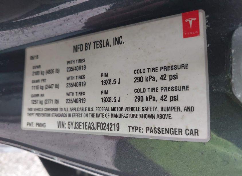 Photo 9 of 2018 Tesla Model 3 LONG RANGE/MID RANGE (VIN 5YJ3E1EA3JF024219)