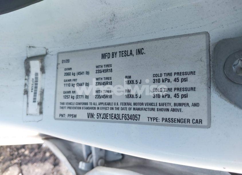 Photo 9 of 2020 Tesla Model 3 STANDARD RANGE PLUS REAR-WHEEL DRIVE/STANDARD RANGE REAR-WHEEL DRIVE (VIN 5YJ3E1EA3LF634057)