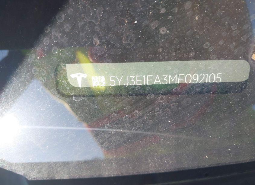 Photo 9 of 2021 Tesla Model 3 STANDARD RANGE PLUS REAR-WHEEL DRIVE (VIN 5YJ3E1EA3MF092105)