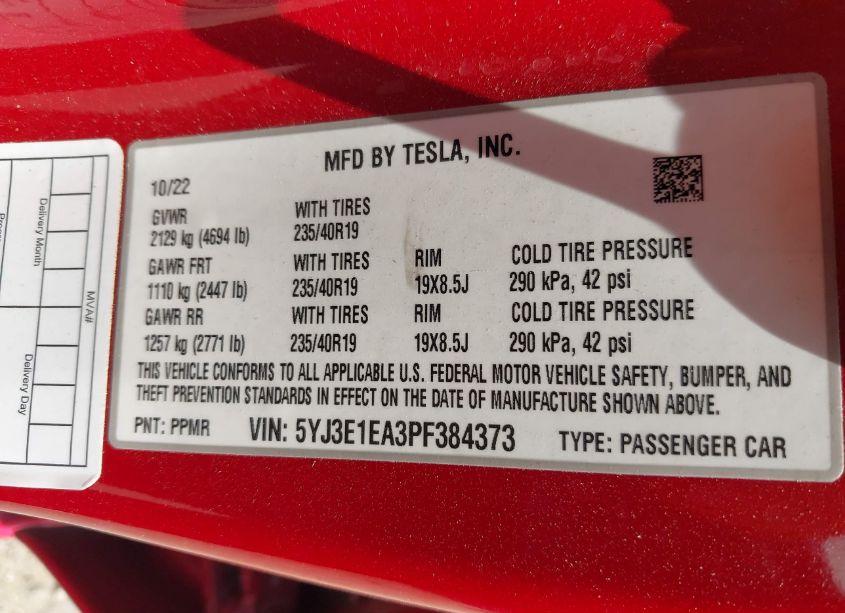 Photo 9 of 2023 Tesla Model 3 REAR-WHEEL DRIVE (VIN 5YJ3E1EA3PF384373)