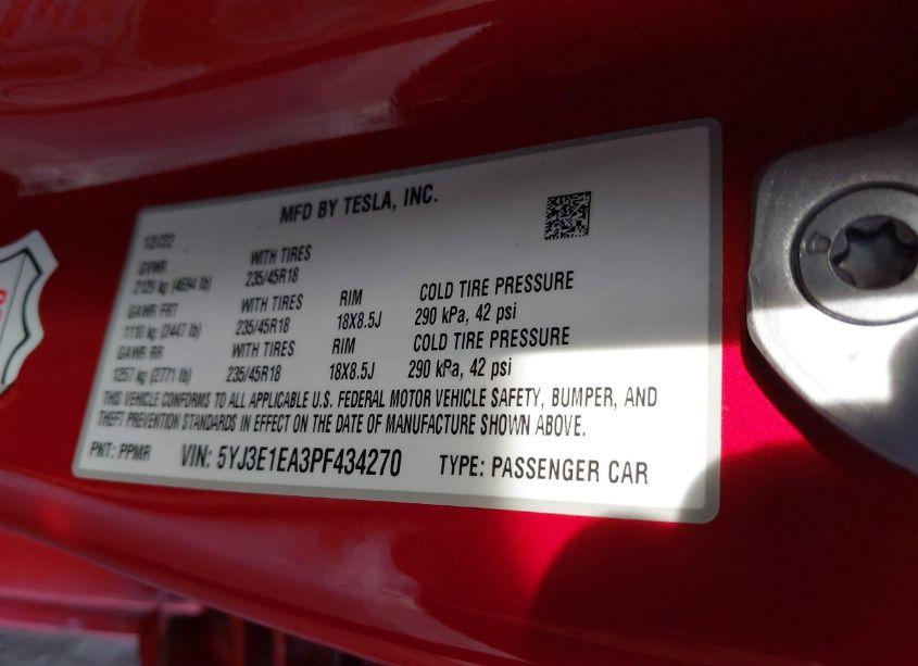 Photo 9 of 2023 Tesla Model 3 REAR-WHEEL DRIVE (VIN 5YJ3E1EA3PF434270)