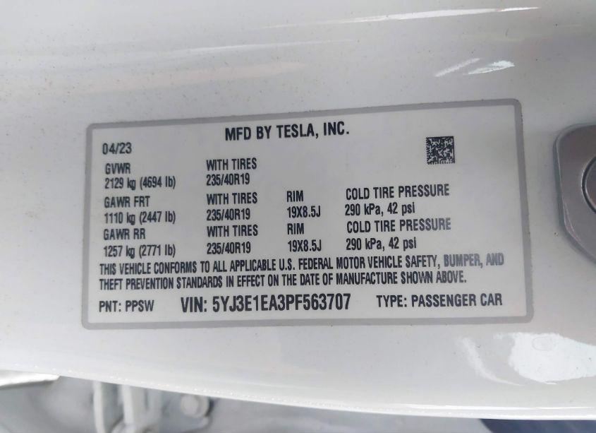 Photo 9 of 2023 Tesla Model 3 REAR-WHEEL DRIVE (VIN 5YJ3E1EA3PF563707)