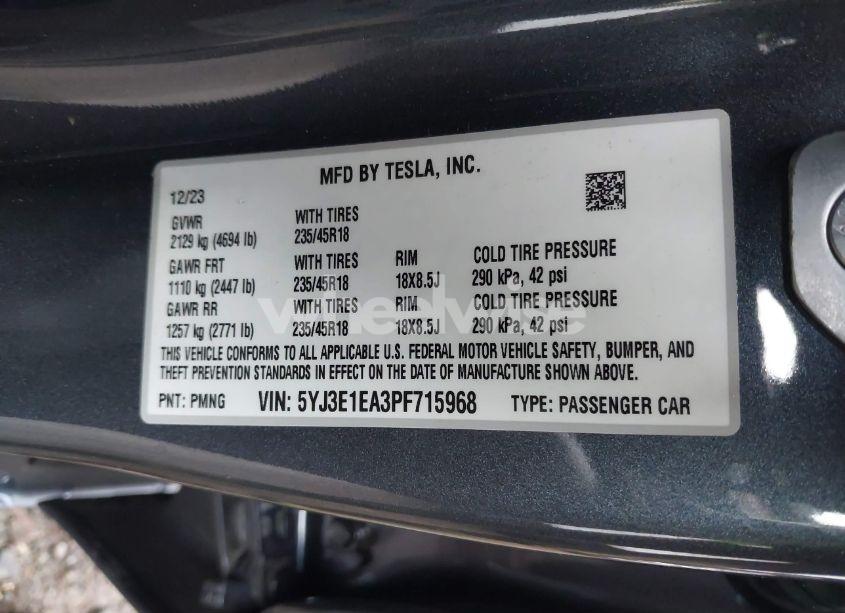 Photo 9 of 2023 Tesla Model 3 REAR-WHEEL DRIVE (VIN 5YJ3E1EA3PF715968)