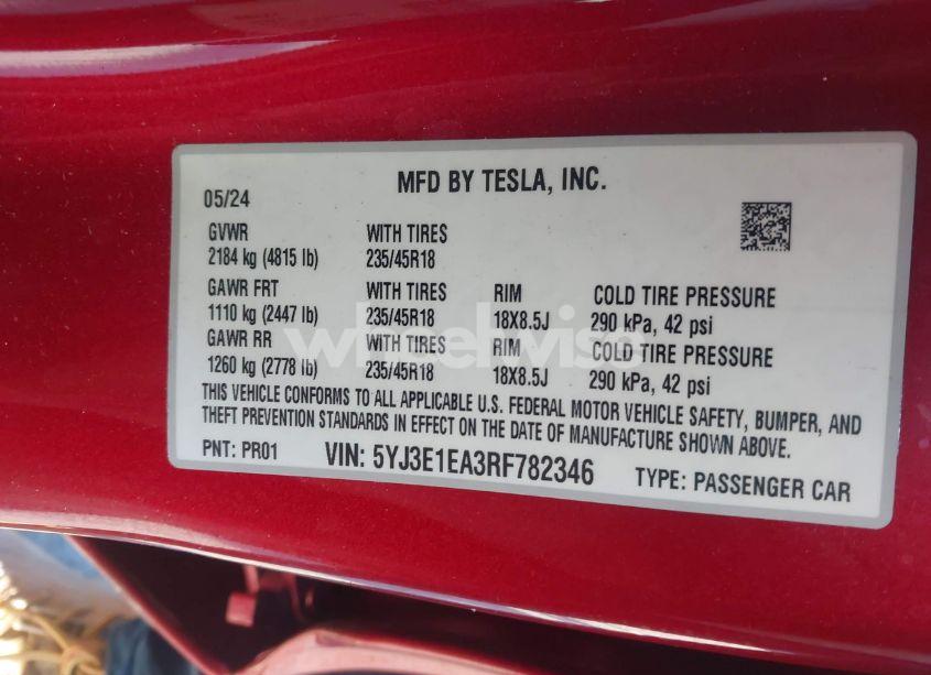 Photo 9 of 2024 Tesla Model 3 LONG RANGE DUAL MOTOR ALL-WHEEL DRIVE/REAR-WHEEL DRIVE (VIN 5YJ3E1EA3RF782346)