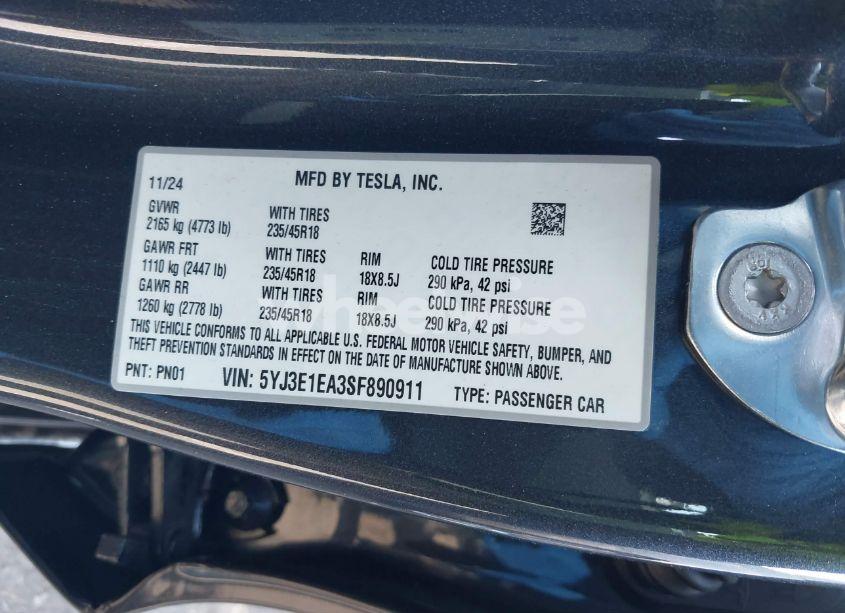 Photo 9 of 2025 Tesla Model 3 LONG RANGE REAR-WHEEL DRIVE (VIN 5YJ3E1EA3SF890911)