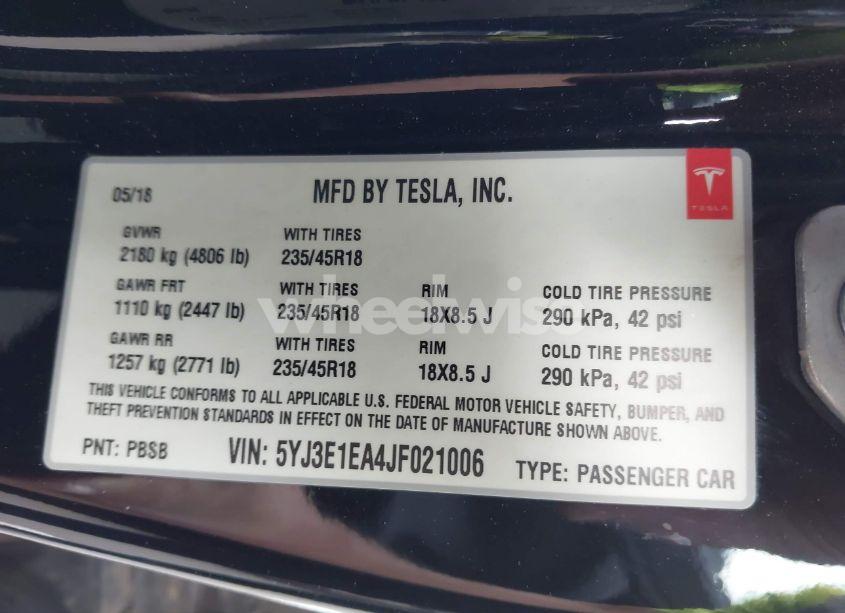 Photo 9 of 2018 Tesla Model 3 LONG RANGE/MID RANGE (VIN 5YJ3E1EA4JF021006)