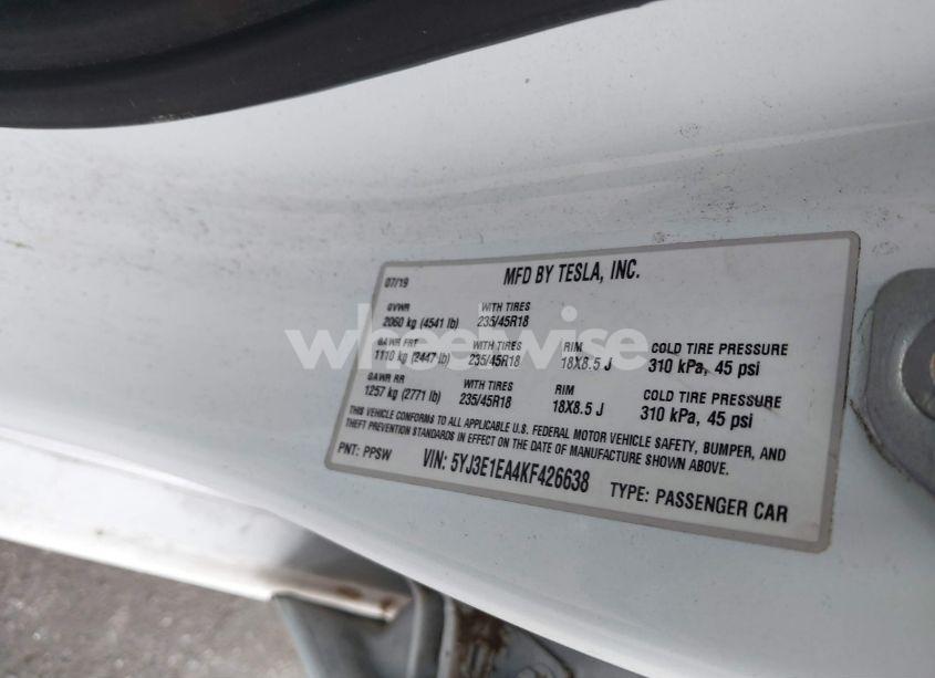 Photo 9 of 2019 Tesla Model 3 LONG RANGE/MID RANGE/STANDARD RANGE/STANDARD RANGE PLUS (VIN 5YJ3E1EA4KF426638)