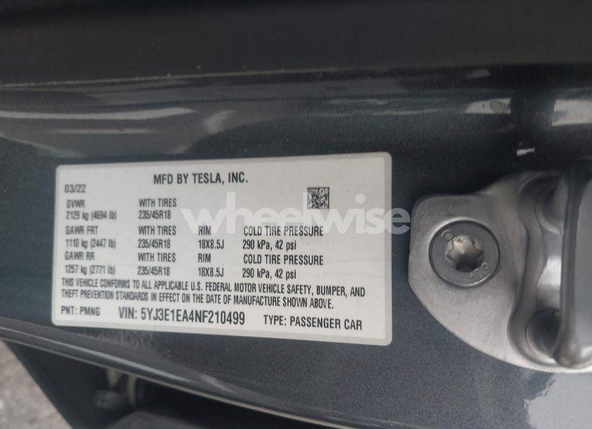 Photo 9 of 2022 Tesla Model 3 REAR-WHEEL DRIVE (VIN 5YJ3E1EA4NF210499)