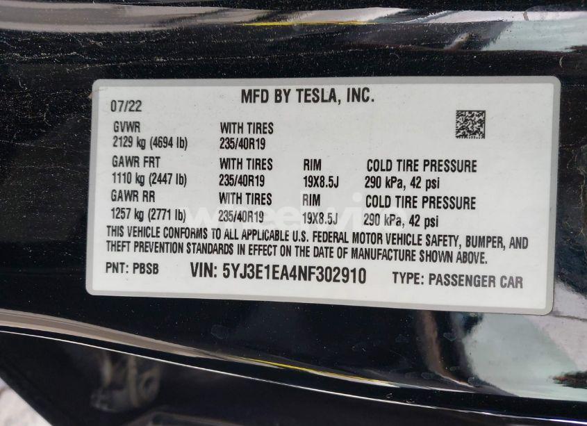 Photo 9 of 2022 Tesla Model 3 REAR-WHEEL DRIVE (VIN 5YJ3E1EA4NF302910)