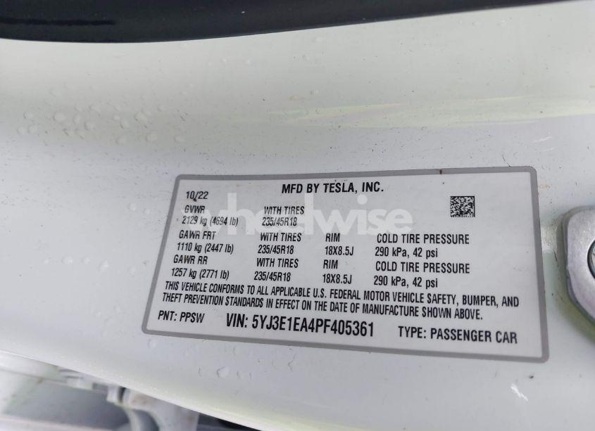 Photo 9 of 2023 Tesla Model 3 REAR-WHEEL DRIVE (VIN 5YJ3E1EA4PF405361)