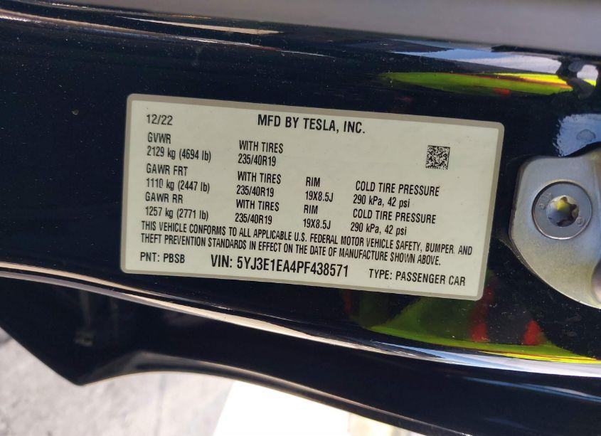 Photo 9 of 2023 Tesla Model 3 REAR-WHEEL DRIVE (VIN 5YJ3E1EA4PF438571)