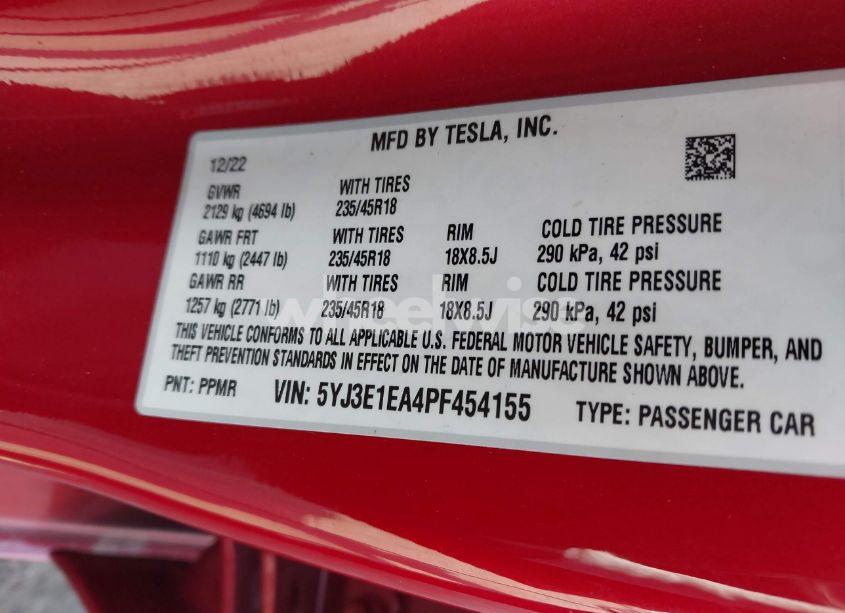 Photo 9 of 2023 Tesla Model 3 REAR-WHEEL DRIVE (VIN 5YJ3E1EA4PF454155)