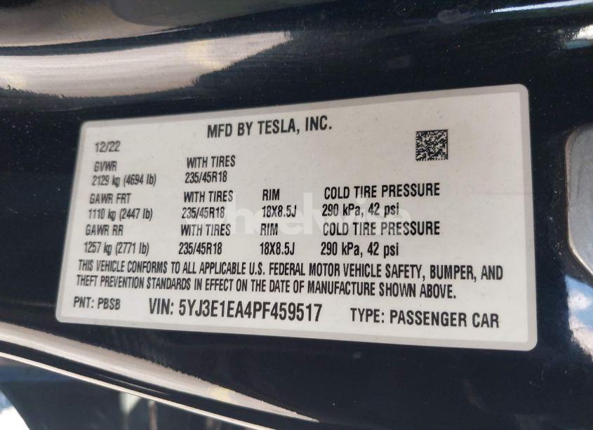 Photo 9 of 2023 Tesla Model 3 REAR-WHEEL DRIVE (VIN 5YJ3E1EA4PF459517)