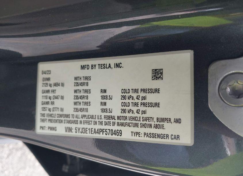 Photo 9 of 2023 Tesla Model 3 REAR-WHEEL DRIVE (VIN 5YJ3E1EA4PF570469)