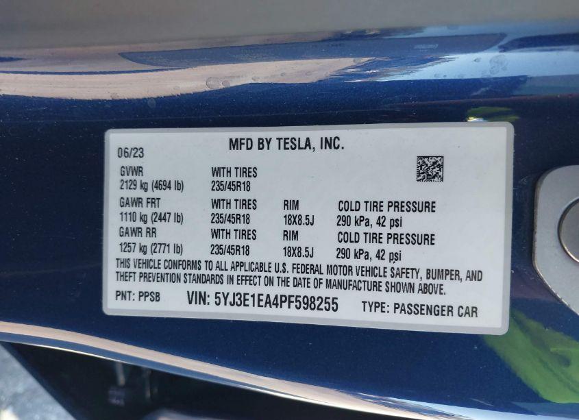 Photo 9 of 2023 Tesla Model 3 REAR-WHEEL DRIVE (VIN 5YJ3E1EA4PF598255)