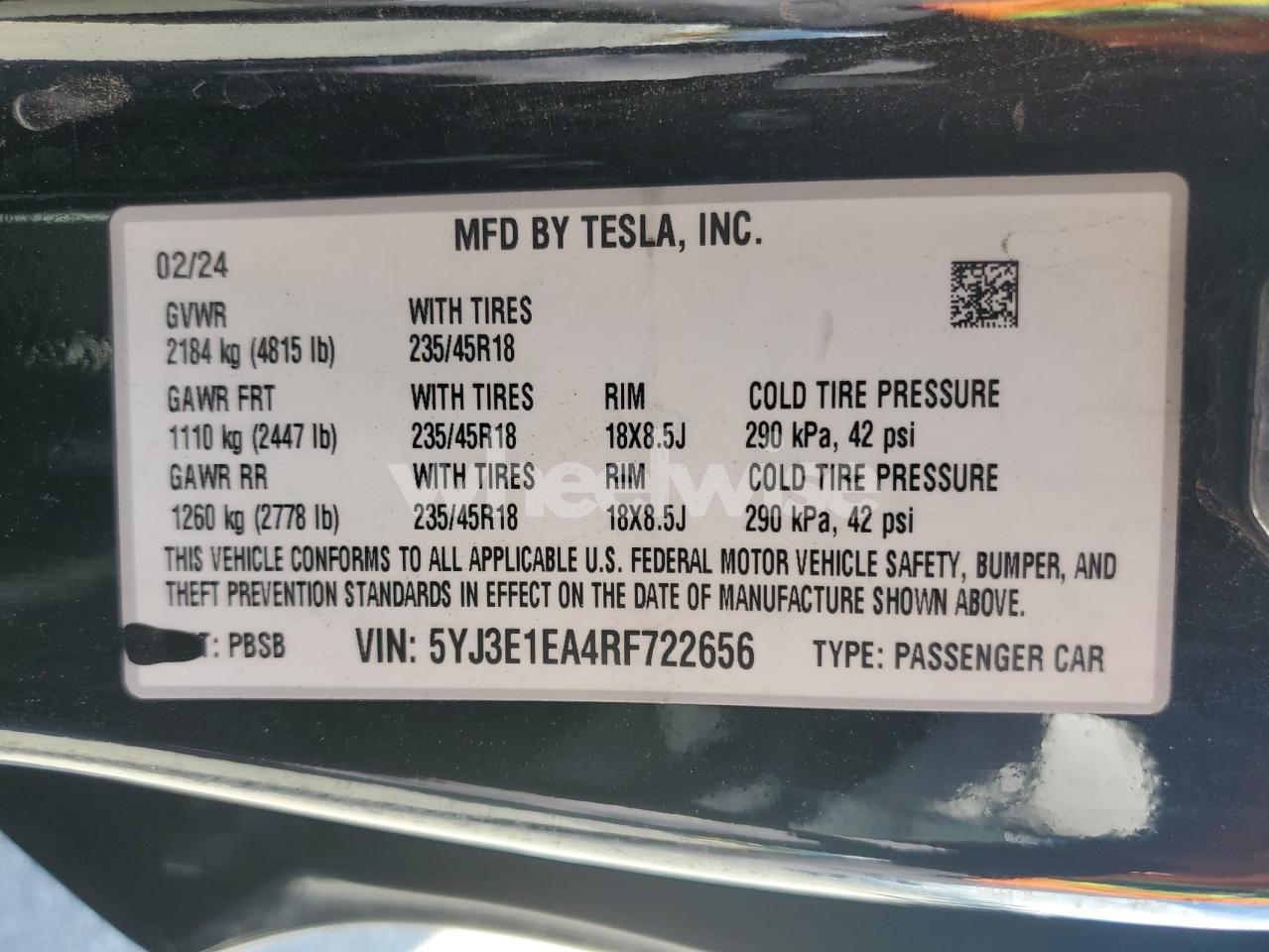 Photo 12 of 2024 TESLA MODEL 3 (VIN 5YJ3E1EA4RF722656)