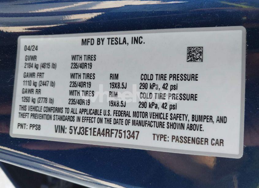 Photo 9 of 2024 Tesla Model 3 LONG RANGE DUAL MOTOR ALL-WHEEL DRIVE/REAR-WHEEL DRIVE (VIN 5YJ3E1EA4RF751347)