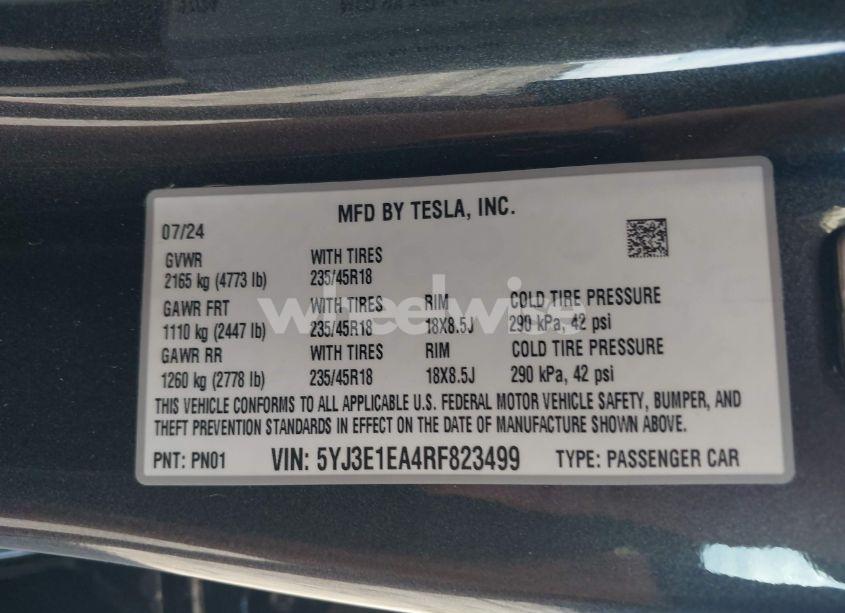 Photo 9 of 2024 Tesla Model 3 LONG RANGE DUAL MOTOR ALL-WHEEL DRIVE/REAR-WHEEL DRIVE (VIN 5YJ3E1EA4RF823499)