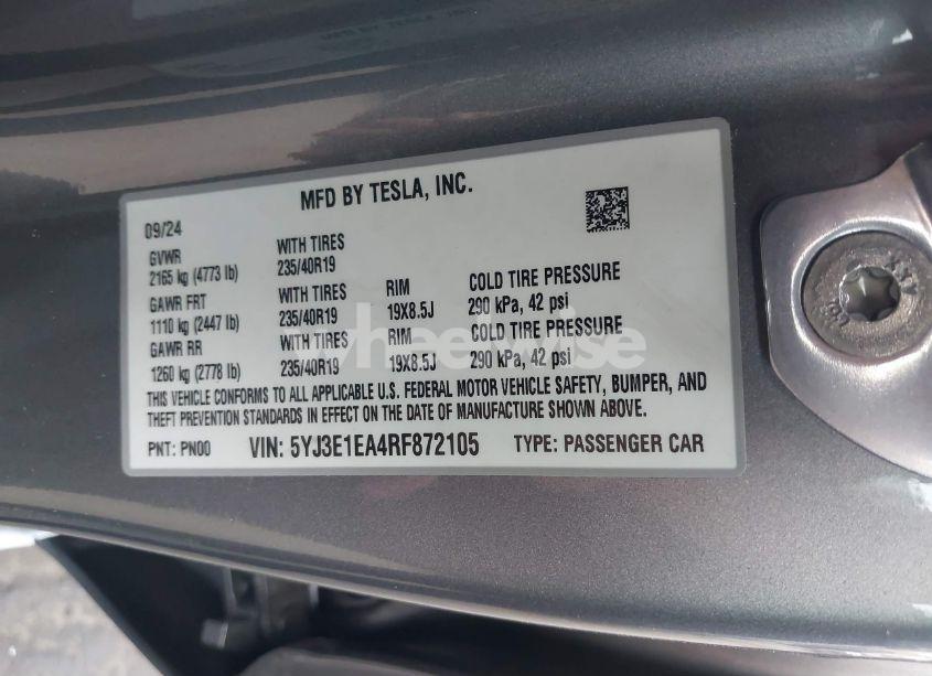 Photo 9 of 2024 Tesla Model 3 LONG RANGE DUAL MOTOR ALL-WHEEL DRIVE/REAR-WHEEL DRIVE (VIN 5YJ3E1EA4RF872105)