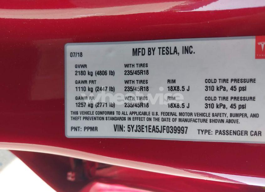 Photo 9 of 2018 Tesla Model 3 (VIN 5YJ3E1EA5JF039997)