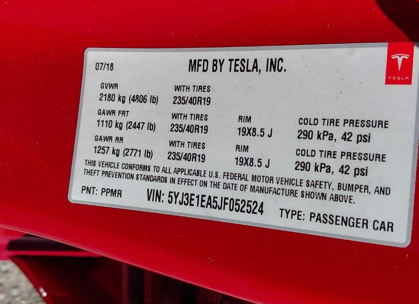 Photo 9 of 2018 Tesla Model 3 LONG RANGE/MID RANGE (VIN 5YJ3E1EA5JF052524)