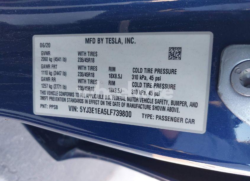 Photo 9 of 2020 Tesla Model 3 STANDARD RANGE PLUS REAR-WHEEL DRIVE/STANDARD RANGE REAR-WHEEL DRIVE (VIN 5YJ3E1EA5LF739800)