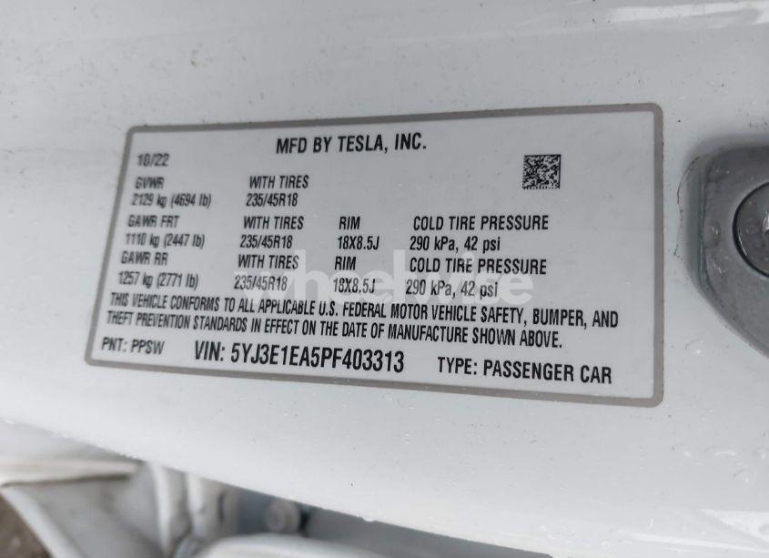 Photo 9 of 2023 Tesla Model 3 REAR-WHEEL DRIVE (VIN 5YJ3E1EA5PF403313)