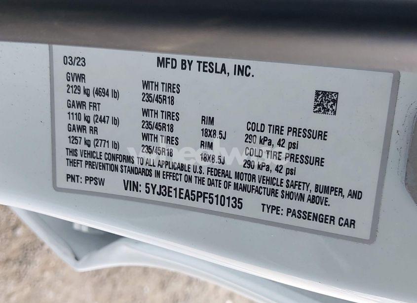 Photo 9 of 2023 Tesla Model 3 REAR-WHEEL DRIVE (VIN 5YJ3E1EA5PF510135)