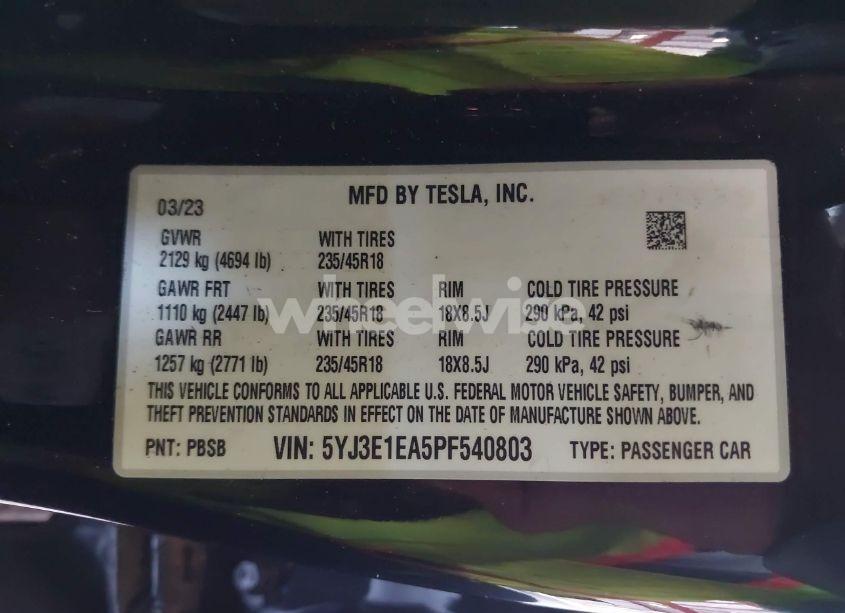 Photo 9 of 2023 Tesla Model 3 REAR-WHEEL DRIVE (VIN 5YJ3E1EA5PF540803)