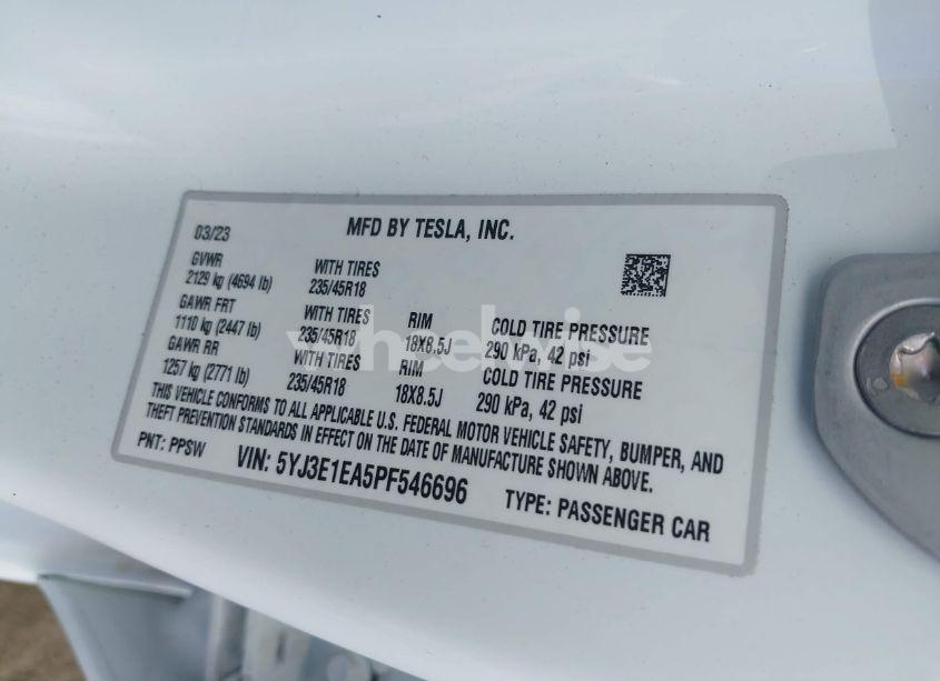 Photo 9 of 2023 Tesla Model 3 REAR-WHEEL DRIVE (VIN 5YJ3E1EA5PF546696)