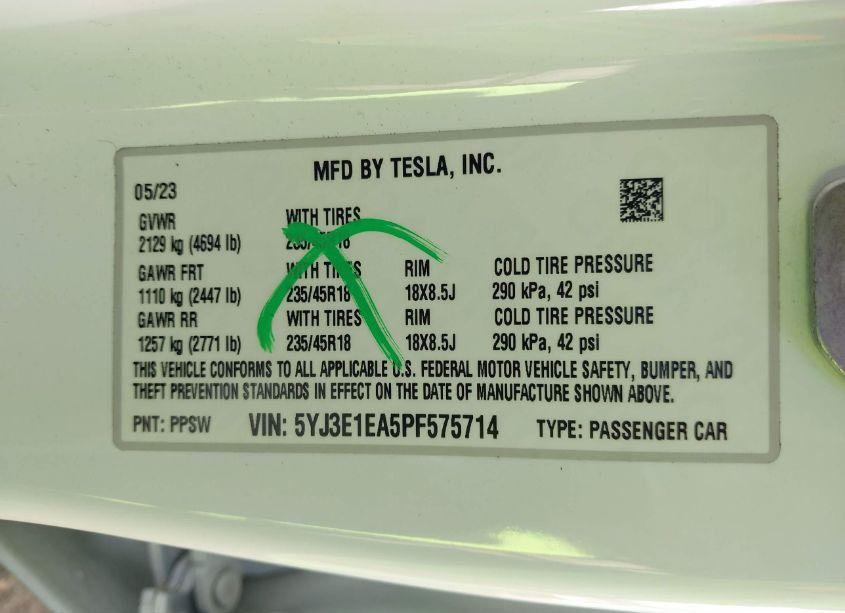 Photo 9 of 2023 Tesla Model 3 REAR-WHEEL DRIVE (VIN 5YJ3E1EA5PF575714)