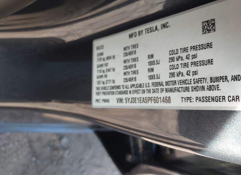 Photo 9 of 2023 Tesla Model 3 REAR-WHEEL DRIVE (VIN 5YJ3E1EA5PF601468)