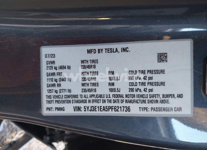 Photo 9 of 2023 Tesla Model 3 REAR-WHEEL DRIVE (VIN 5YJ3E1EA5PF621736)