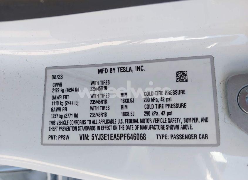 Photo 9 of 2023 Tesla Model 3 REAR-WHEEL DRIVE (VIN 5YJ3E1EA5PF646068)