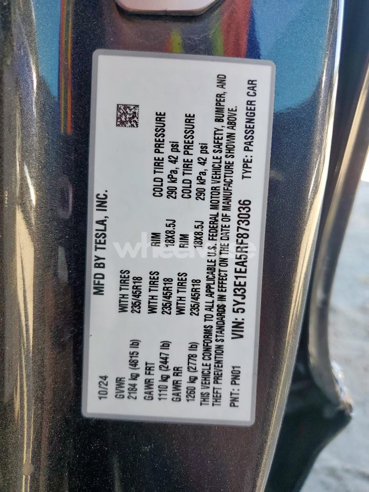 Photo 12 of 2024 TESLA MODEL 3 (VIN 5YJ3E1EA5RF873036)