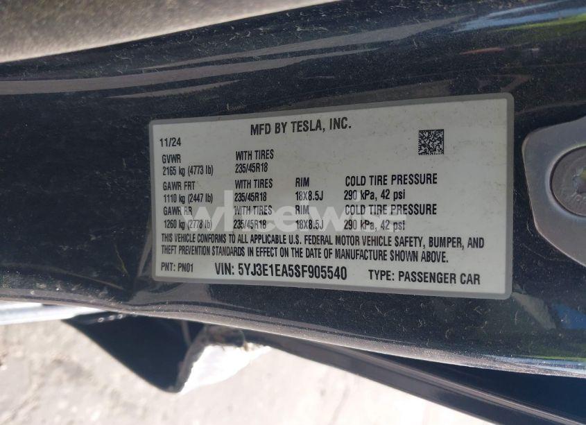 Photo 9 of 2025 Tesla Model 3 LONG RANGE REAR-WHEEL DRIVE (VIN 5YJ3E1EA5SF905540)