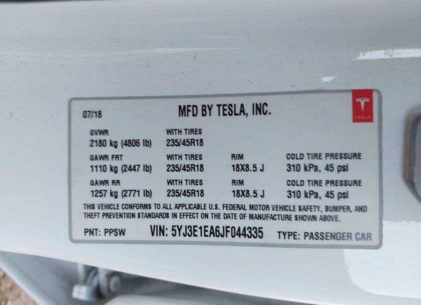 Photo 9 of 2018 Tesla Model 3 LONG RANGE/MID RANGE (VIN 5YJ3E1EA6JF044335)