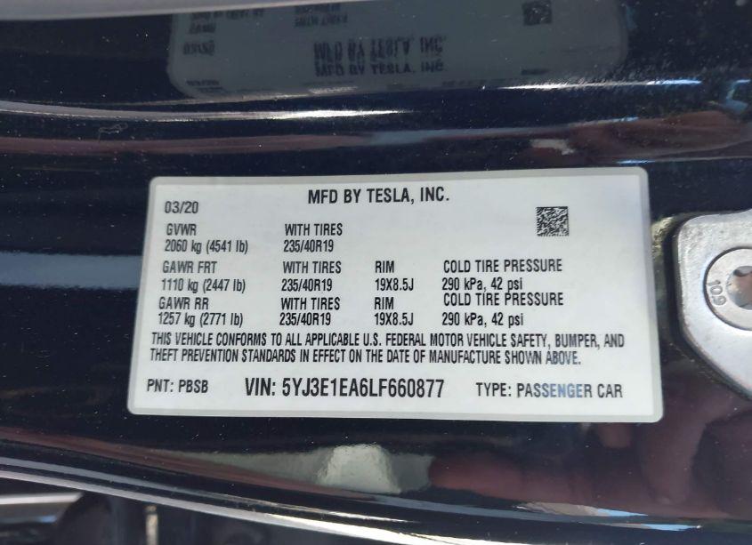 Photo 9 of 2020 Tesla Model 3 (VIN 5YJ3E1EA6LF660877)