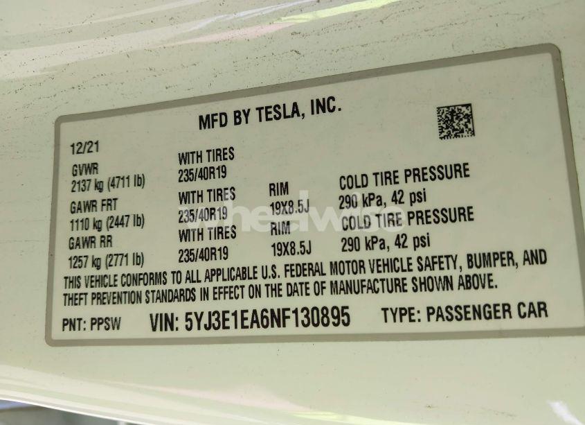 Photo 9 of 2022 Tesla Model 3 REAR-WHEEL DRIVE (VIN 5YJ3E1EA6NF130895)