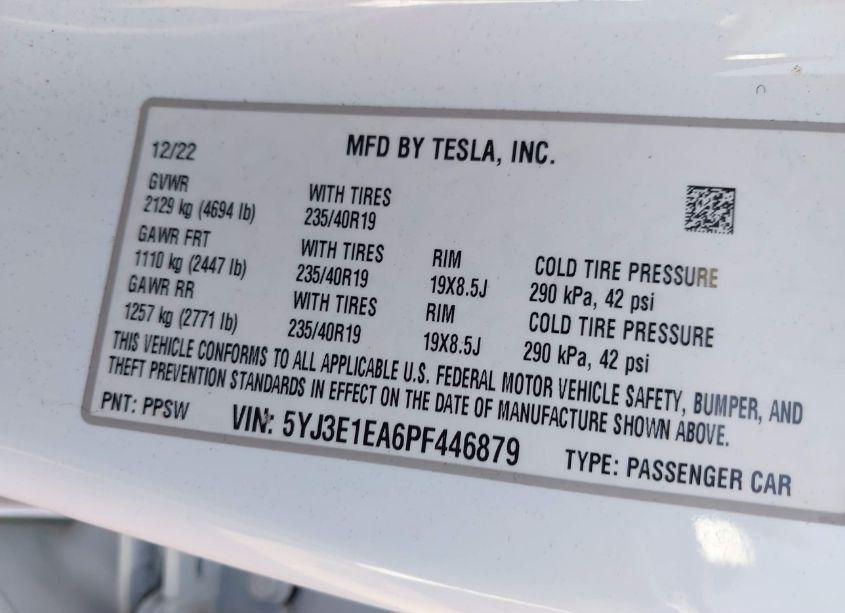 Photo 9 of 2023 Tesla Model 3 REAR-WHEEL DRIVE (VIN 5YJ3E1EA6PF446879)