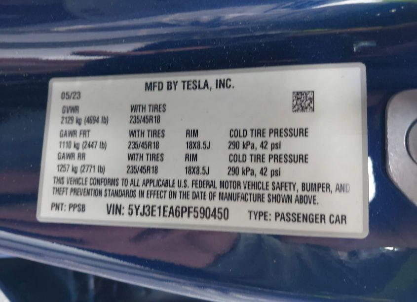 Photo 8 of 2023 Tesla Model 3 REAR-WHEEL DRIVE (VIN 5YJ3E1EA6PF590450)