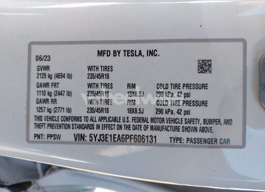 Photo 9 of 2023 Tesla Model 3 REAR-WHEEL DRIVE (VIN 5YJ3E1EA6PF606131)