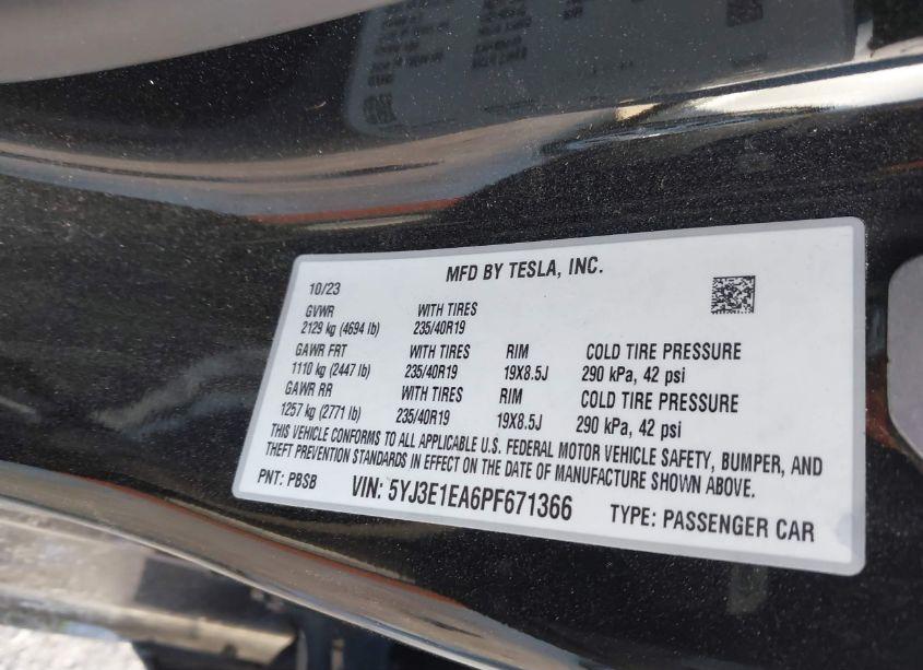 Photo 9 of 2023 Tesla Model 3 REAR-WHEEL DRIVE (VIN 5YJ3E1EA6PF671366)