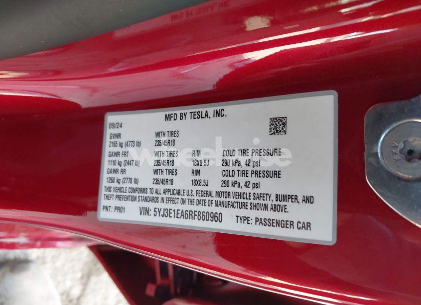 Photo 9 of 2024 Tesla Model 3 LONG RANGE DUAL MOTOR ALL-WHEEL DRIVE/REAR-WHEEL DRIVE (VIN 5YJ3E1EA6RF860960)