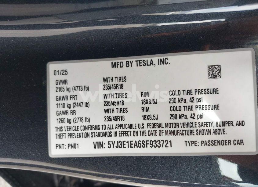 Photo 9 of 2025 Tesla Model 3 LONG RANGE REAR-WHEEL DRIVE (VIN 5YJ3E1EA6SF933721)