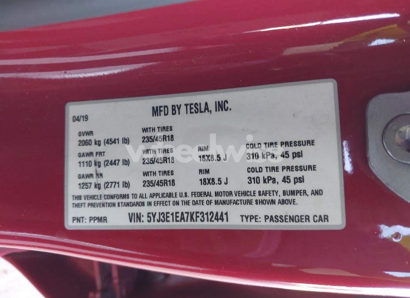 Photo 9 of 2019 Tesla Model 3 LONG RANGE/MID RANGE/STANDARD RANGE/STANDARD RANGE PLUS (VIN 5YJ3E1EA7KF312441)