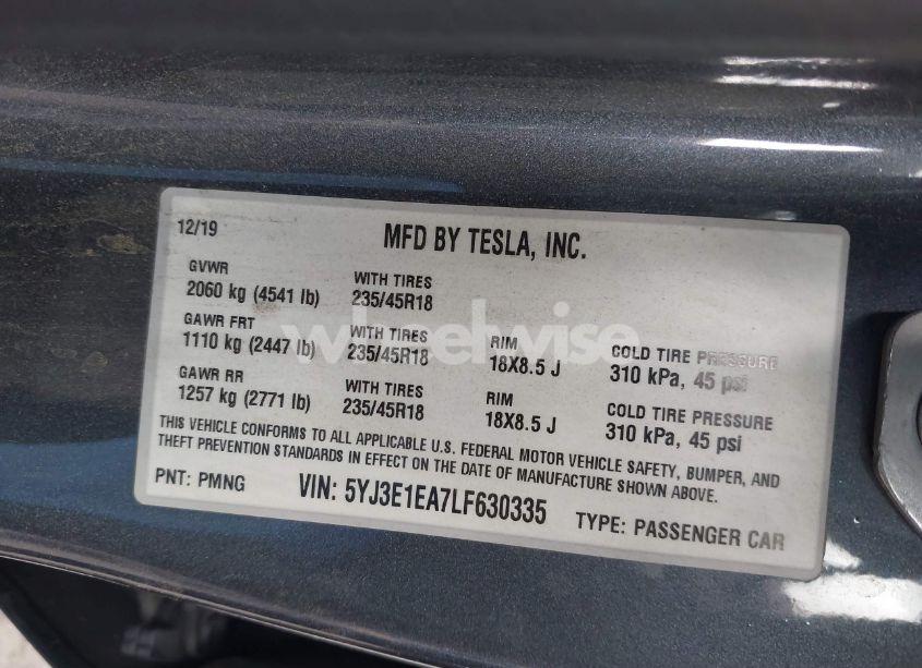 Photo 9 of 2020 Tesla Model 3 STANDARD RANGE PLUS REAR-WHEEL DRIVE/STANDARD RANGE REAR-WHEEL DRIVE (VIN 5YJ3E1EA7LF630335)