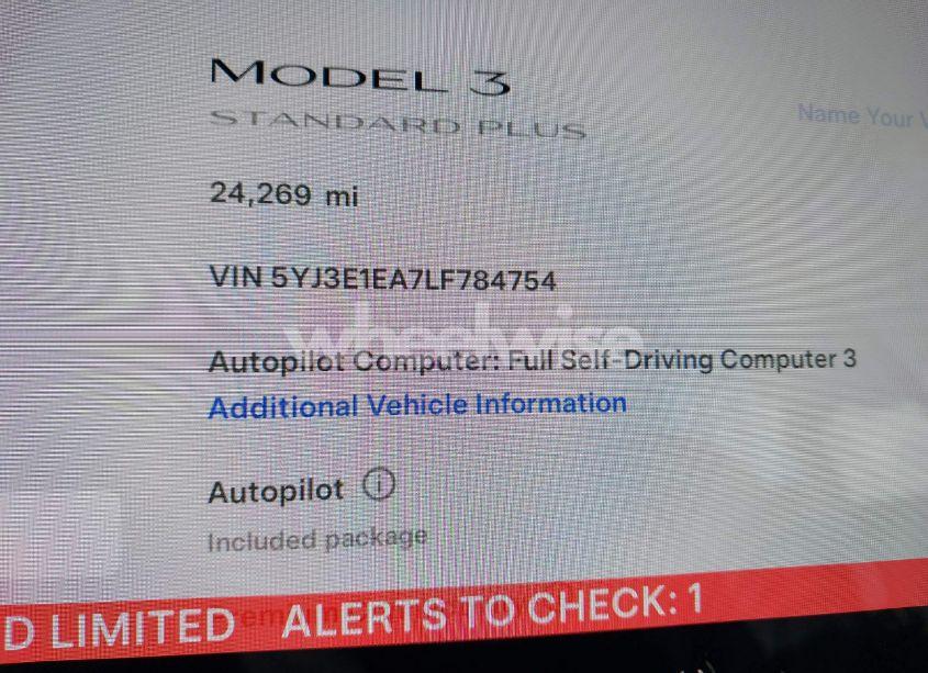 Photo 7 of 2020 Tesla Model 3 STANDARD RANGE PLUS REAR-WHEEL DRIVE/STANDARD RANGE REAR-WHEEL DRIVE (VIN 5YJ3E1EA7LF784754)